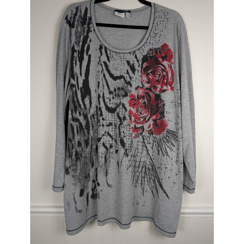 Ulla Popken Women's US 20/22 Gray Multicolored Abstract Long Line Tunic Top